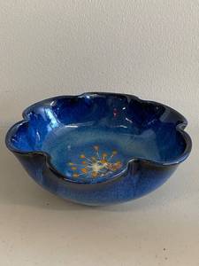 lot 78H image: Handcrafted Blue Ceramic Bowl with Floral Design