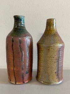 lot 79H image: Set of 2 Handcrafted Stoneware Bottles with Artistic Glaze