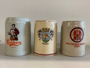 lot 86H image: Set of 3 Vintage German Beer Steins from Carlsberg and Feldschlosschen