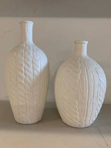 lot 90H image: Pair of Crate & Barrel White Textured Ceramic Vases