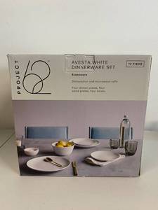 lot 96H image: 12 Piece Stoneware Avesta White Dinnerware Set by Project 62