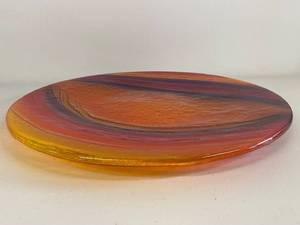 lot 98H image: Crate & Barrel Handcrafted Glass Plate - Sunset Color Design