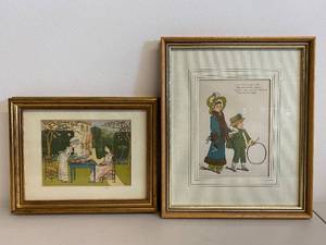 lot 101H image: Set of 2 Framed Antique Style Prints by Yew Tree Enterprises