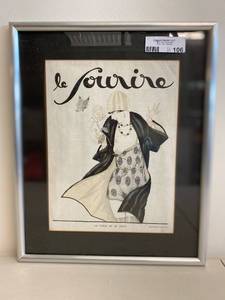 lot 106H image: Framed Vintage Art Print Le Sourire by Aquarelle de Lorenzi