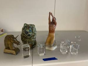lot 108U image: Lot of Decorative Sculptures Including Ceramics and Crystal Blocks