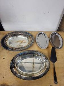 lot 3A image: Lot of Silver-Plated Serving Dishes and Stainless Steel Server