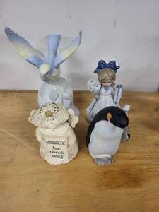 lot 12A image: Set of 4 Decorative Porcelain Figurines Bird, Girl with Dog, Penguin, Angel