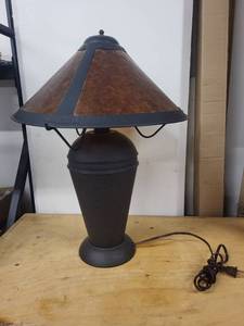 lot 28M image: Rustic Table Lamp with Mica Shade and Granite Finish