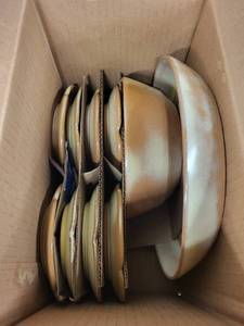 lot 33S image: Frankoma Pottery Set Lot of 10 Vintage Frankoma Pottery Plainsman Desert Gold 1 Bowl 6N, 1 Round Chop Plate 9I, 8 Butter Plates 5E