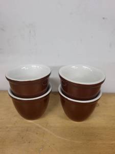 lot 52S image: Set of 4 Vintage Halls Pottery Brown and White Teacups #352