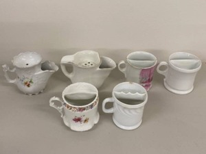 lot 221H image: Collection of 6 Empire Ware and German Ceramic Shaving Mugs and Scuttles