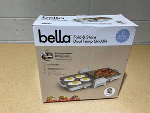 lot 203 image: bella Fold and Store Dual Temp Griddle Oatmilk 1200W Electric Hot Plate, Aluminum Cooking Surface