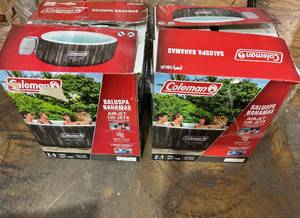 lot 211 image: LOT OF 2 Coleman Bahamas AirJet Inflatable Outdoor Round Hot Tub 2-4 Person