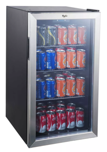 lot 6 image: Whirlpool 3.6 cu ft Mini Refrigerator Beverage Center - Stainless Steel WHB36S Freestanding Drink Fridge, 109 Cans