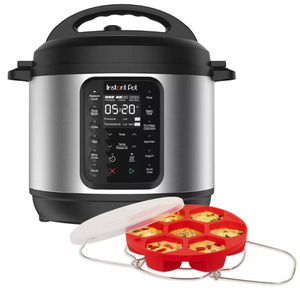 lot 206 image: Instant Pot 6qt 9-in-1 Pressure Cooker Bundle Exclusive Bonus Silicone Pan with Lid, Rice & Multi Cooker, Stainless Steel