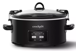 lot 210 image: Crock-Pot 6qt Cook & Carry One Touch Programmable Slow Cooker Matte Black Locking Lid, Removable Stoneware Pot