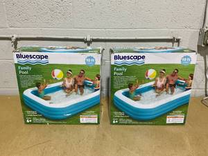 lot 123 image: LOT OF 2 Bluescape 10ft Family Inflatable Swimming Pool, Rectangular, Age 6 & up