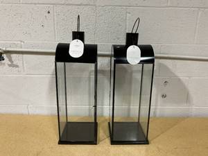 lot 365 image: LOT OF 2 Threshold Tall Metal Lanterns