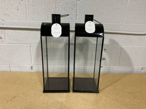 lot 366 image: LOT OF 2 Threshold Tall Metal Lanterns