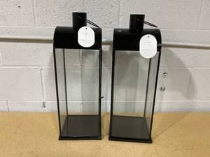 lot 369 image: LOT OF 2 Threshold Tall Metal Lanterns
