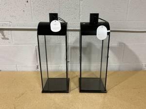 lot 370 image: LOT OF 2 Threshold Tall Metal Lanterns