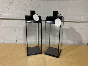 lot 371 image: LOT OF 2 Threshold Tall Metal Lanterns