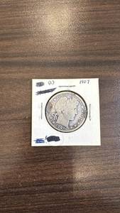 lot 73 image: 1907 Barber Silver Half Dollar Coin