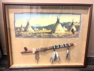 Limited Edition Jim Hautman Lakota Village Shadowbox Native American Display Authentic Pipe