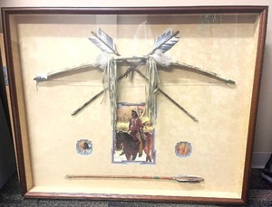 lot 1 image: Native American Framed Display wBow and Quiver
