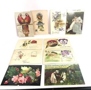 lot 22 image: Lot of 10 Antique Postcards Birthday