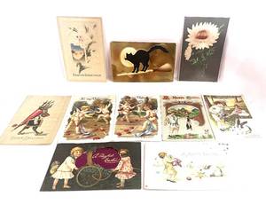 lot 23 image: Lot of 10 Antique Postcards-Halloween, Easter and Valentines