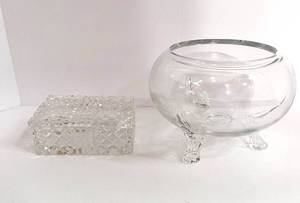 lot 38 image: Vintage Three Footed Bowl and W. Rice & Co. Trinket Box