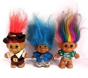 lot 43 image: 3 Vintage Russ Trolls Thanksgiving, Lucky Lottery and T.N.T. Beach Bum