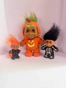 3 Vintage Russ Halloween Troll Dolls