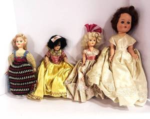 lot 56 image: 4 Antique Sleepy Eye Dolls Snow White, Bride, Storybook Girl