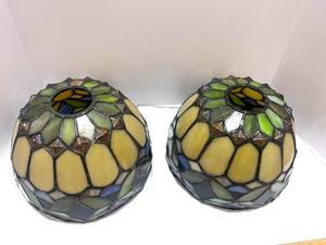 Two Tiffany Style Light Shades Stained Glass