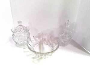 lot 34 image: Three Beautiful Vintage Cut Glass Pieces Westmorland Sugar Martinsville Divided Dish