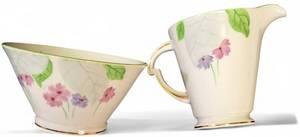 lot 24 image: Vintage 1900s Dainty purple and pink hand painted Sugar and Cream Set