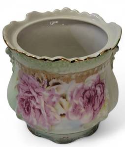lot 28 image: Vintage Nippon Floral Rose Knob Hand Painted Biscuit   German Porcelain Serving Plate with Roses