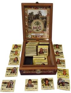 lot 36 image: Classic Cigar Wooden Box from HC EL COROJO filled with 1979 unique matches with different Native Chiefs on them