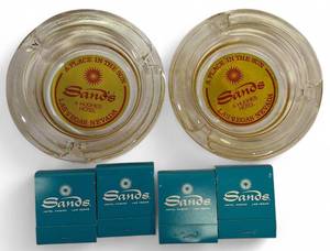 lot 39 image: COLLECTORS (2) Sands a Huges Hotel ashtrays & (1)  box of SANDS original Matches