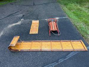 lot 55 image: Collection of Vintage Wooden Sleds and Toboggan