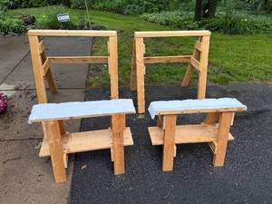 lot 56 image: Set of 4 Wooden Sawhorses with Padded Top