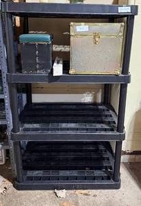 lot 71 image: 4-Shelf Black Plastic Storage Rack - does NOT include Latch Box and Black Case