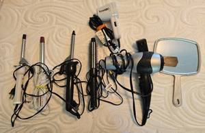 lot 136 image: Hair Styling Set Curling Irons, Hair Dryer, Brush, and Mirror