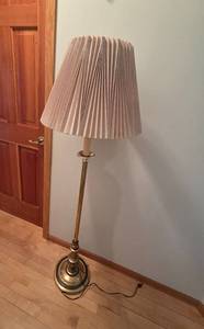 lot 155 image: Vintage Brass Floor Lamp, Fireplace Poker Set and Holiday Lantern Display