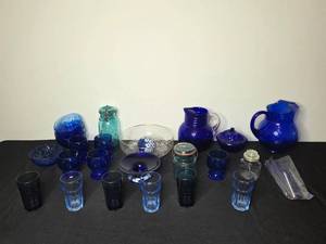 lot 161 image: Collection of Vintage Blue Glassware and Accessories