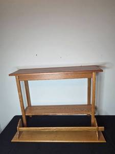 lot 166 image: Solid Oak Console Table and Wall Shelf with Towel Bar