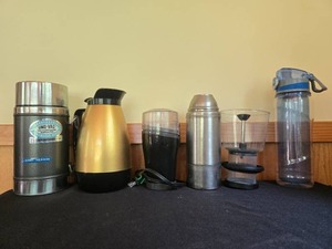 lot 171 image: French Press Coffee Maker & Collection of Assorted Insulated Beverage Containers and Accessories