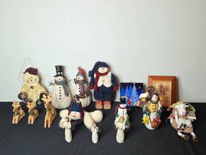 lot 182 image: Collection of Assorted Holiday Decorations - Snowmen, Angels, and Reindeer